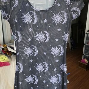 Celestial Mesh Dress with Sun and Moon Print